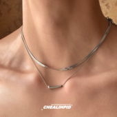 CHEALIMPID .双层叠戴蛇骨钛钢项链小众设计简约潮男女锁骨链颈链