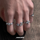 CHEALIMPID .不规则月光石十字架开口戒指嘻哈潮小众设计街头男女