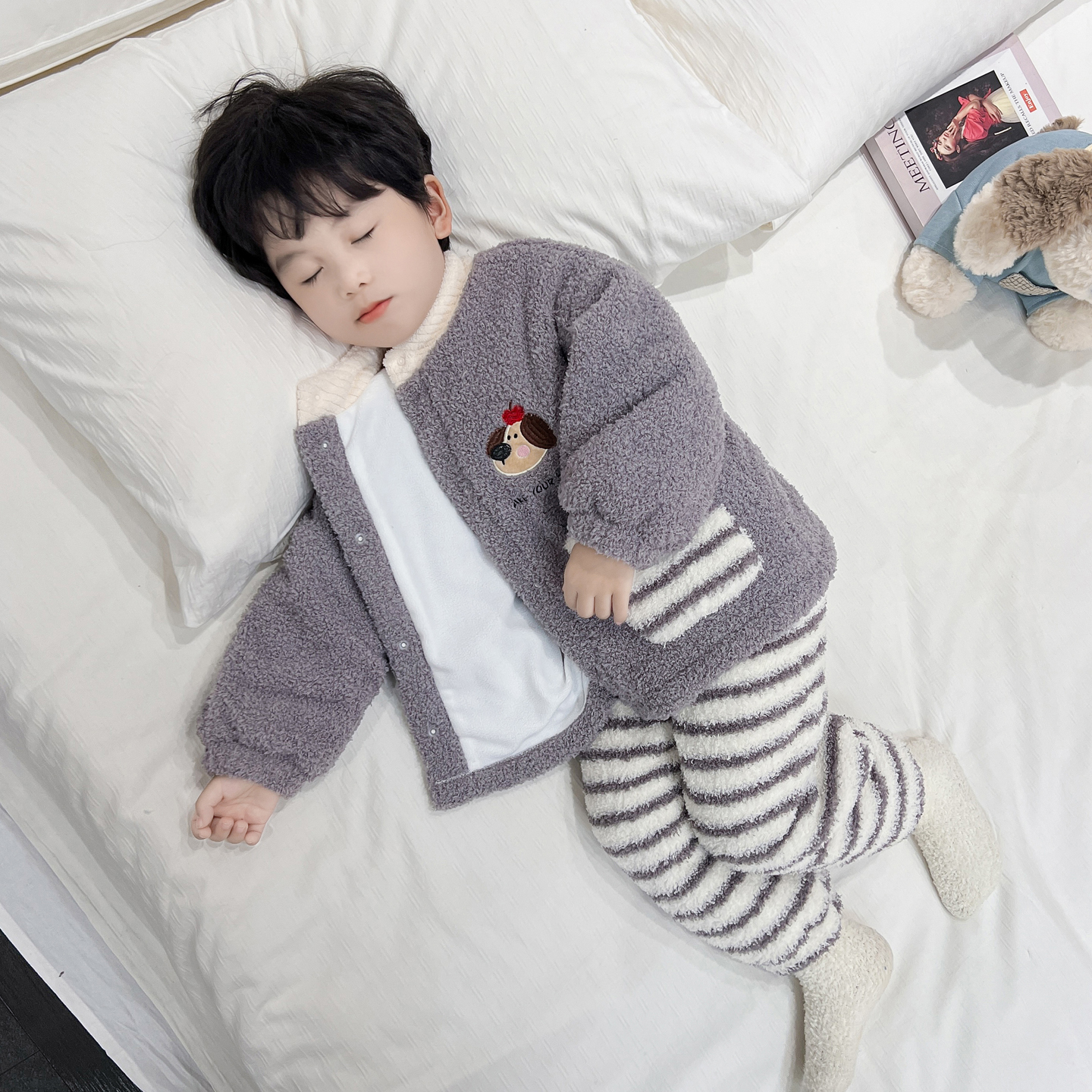 双层加绒加厚半边绒睡衣~冬季