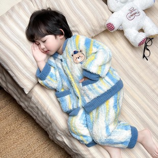 男儿童珊瑚绒睡衣冬季 双层法兰加绒加厚宝宝小孩小熊6岁3 2025新款