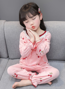 莫代尔小女孩睡衣春秋薄款2026新款宝宝樱桃束脚儿童夏家居空调服