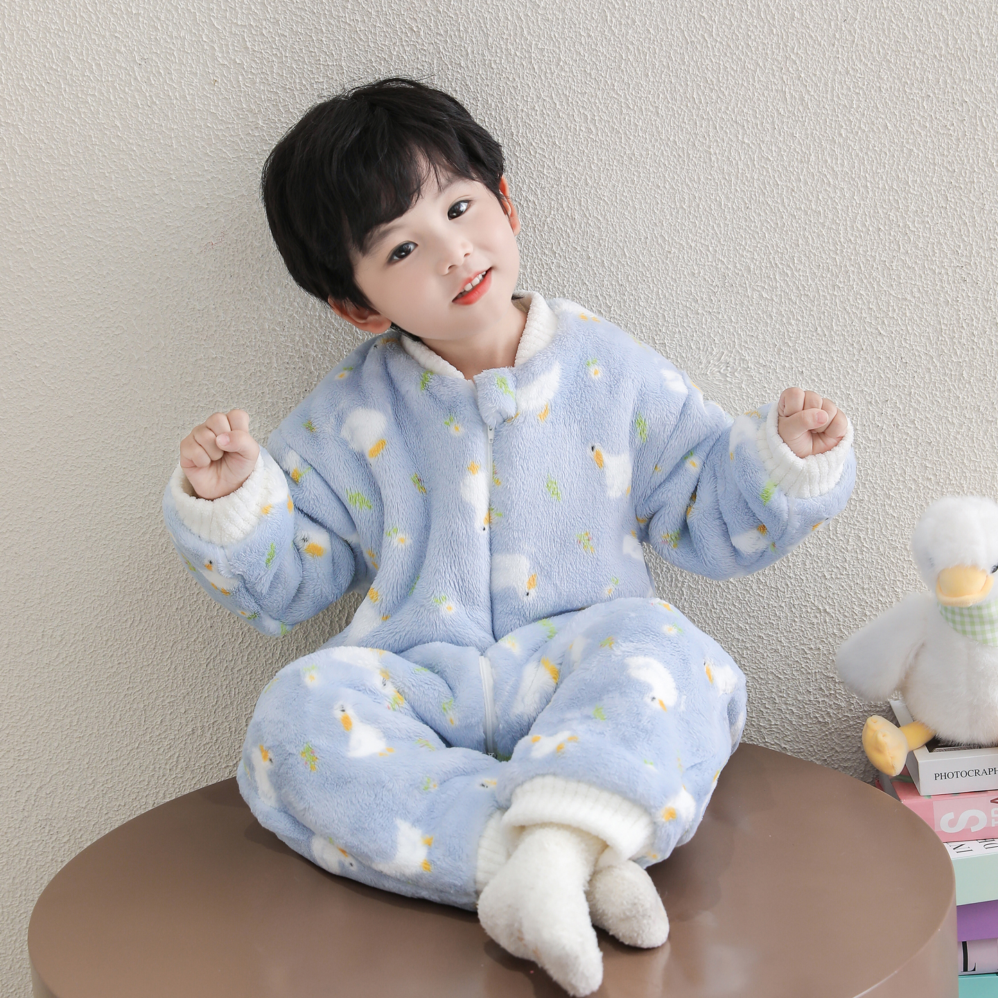 双层加绒加厚宝宝~连体睡衣冬季
