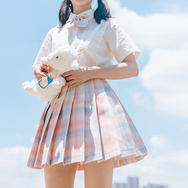 鹿见家| 纸短情长 现货 原创格裙 JK制服粉格 百褶裙