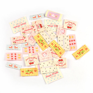 服装 包 领标可爱樱桃图案手工制作折边布标DIY布贴服饰标签20个