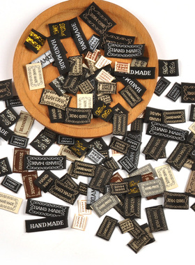 英文字母HAND MADE 黑色折边布标DIY布贴服饰手缝小标签100个/包