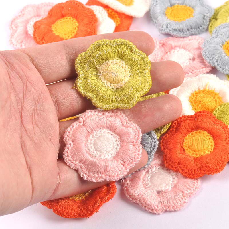 彩色花朵形状花边布贴diy手工材料bb夹包包工艺品装饰配件10个/包