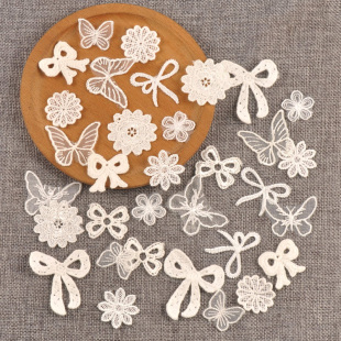 迷你蝴蝶结花边布贴DIY手工艺制作材料包包发饰发夹装 饰配件20个