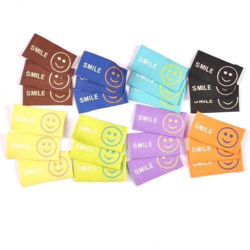 服装领标卡通笑脸彩色手工制作折边布标DIY布贴服饰标签50个/包