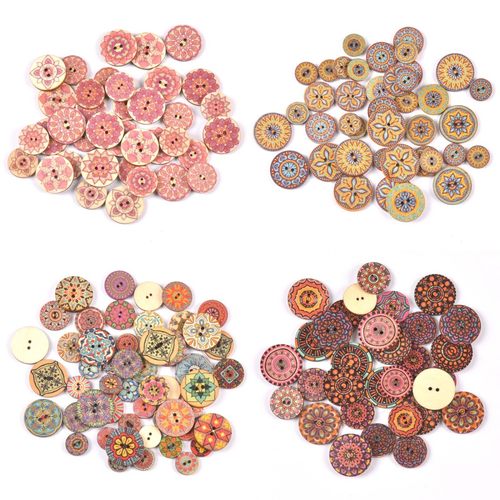 复古彩色印花纽扣两孔木质