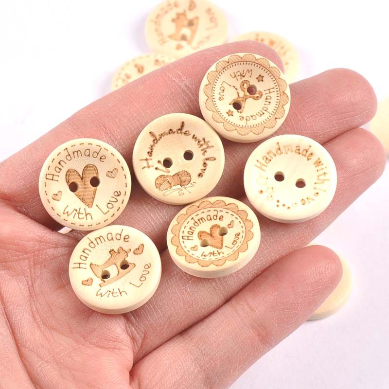 2孔复古带字手工缝纫纽扣