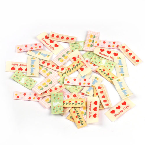 服装领标可爱小花图案手工制作折边布标DIY布贴服饰标签20个/包