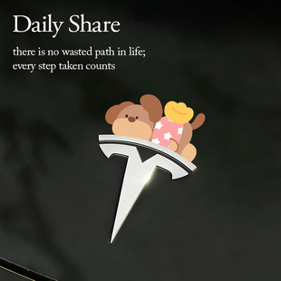 创意趴趴小狗特斯拉宝马车标装饰贴纸可爱防水高颜值多款式车贴