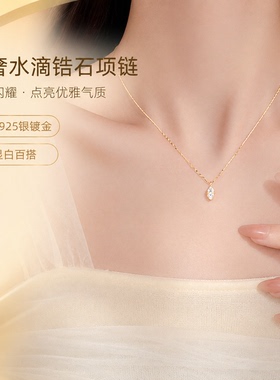 S925银马眼水滴锆石锁骨链百搭
