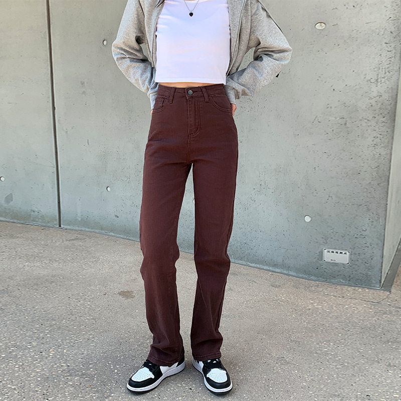 PEAR-SHAPED LARGE SIZE WOMENS ELASTIC DENIM STRAIGHT SPRING AND AUTUMN FAT SISTER MM HIGH WAIST LOOSE AND THIN LONG PANTS 200 CATTIES