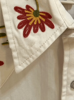 现货复刻音乐家RRL花卉刺绣白色单排扣长袖翻领男装衬衫