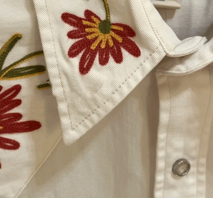 现货复刻音乐家RRL花卉刺绣白色单排扣长袖翻领男装衬衫