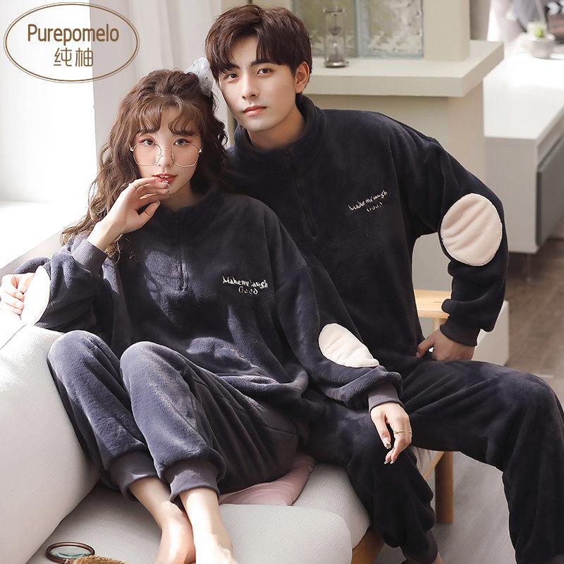 2套价 情侣睡衣秋冬款珊瑚绒女加绒加厚男法兰绒冬季家居服套装