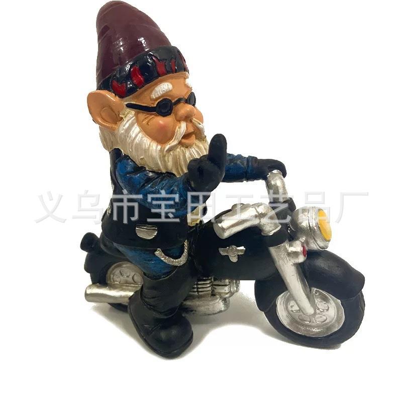 Wish跨境摆件花园摆件小矮人机车老人树脂工艺品摆件骑摩托车雕像