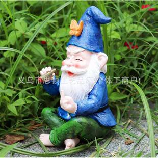 跨境侏儒夜光花园精灵矮人装饰品抽烟打坐矮人竖中指庭院装修田园