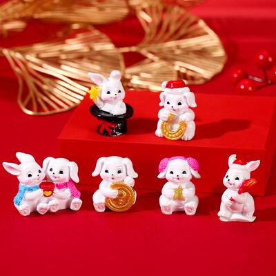 兔年吉祥物迷你仿真小兔子树脂工艺汽车摆件微景观家居装饰品