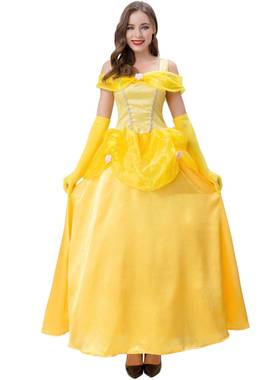 亚马逊 万圣节黄色贝儿公主连衣裙派对舞台装贝尔美女与野兽COS服