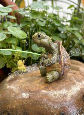 创意乌龟钓鱼摆件假山流水鱼池鱼缸装饰品花园庭院造景微景观摆件