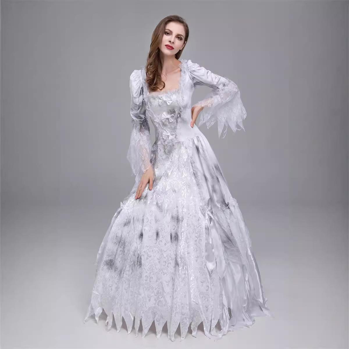 万圣节演出服装鬼魅白色鬼新娘cosplay吸血鬼公主裙派对扮演服装