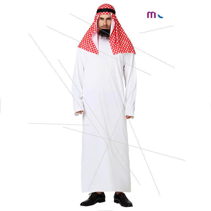 厂家直销欧美外贸派对服装中东迪拜王子成人男白阿拉伯红头巾表演