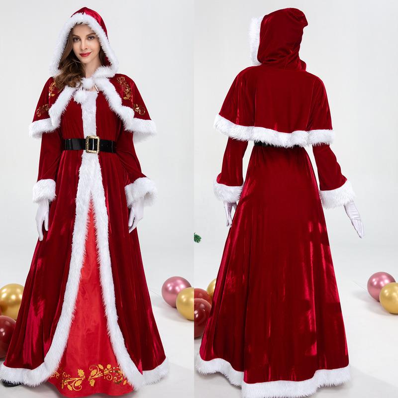 跨境 欧美圣诞节圣诞老人情侣装优质豪华版cosplay化装舞会表演服