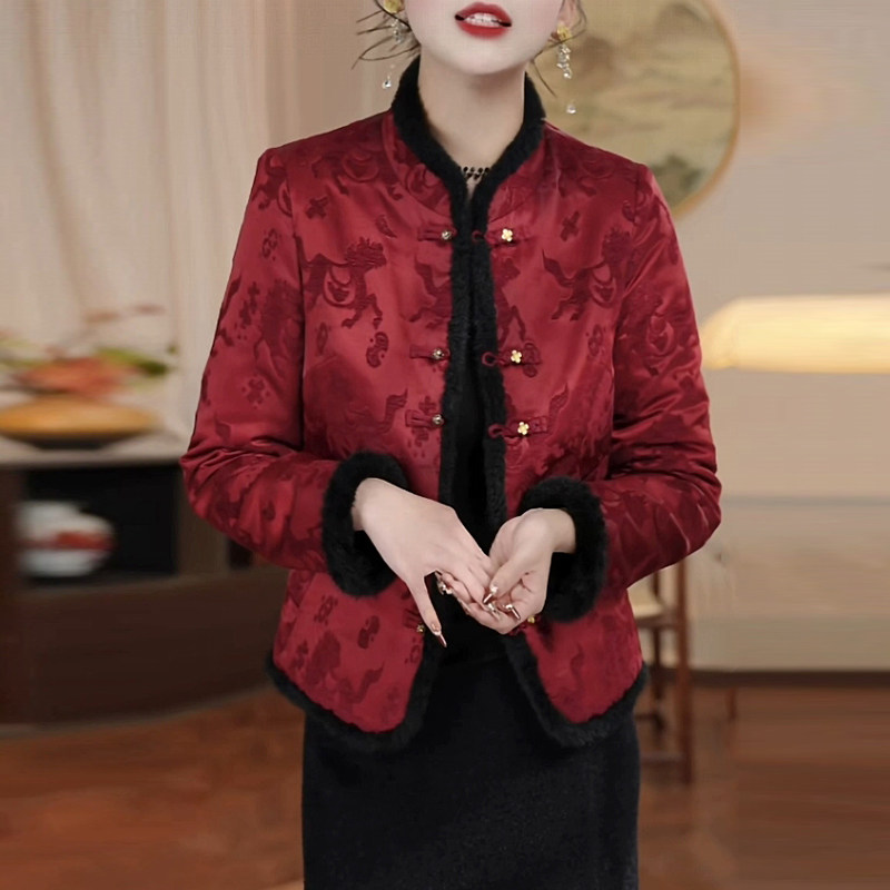 提花缎中式夹棉加厚保暖短款棉衣外套女2025冬季新款国风保暖棉袄,女装/女士精品,短外套,淘宝优惠券,粉丝福利购,淘宝优惠卷