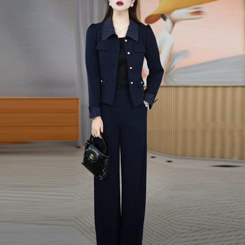 博莱精纺上衣外套加裤子阔腿裤套装女春秋新款漂亮出片衣服两件套