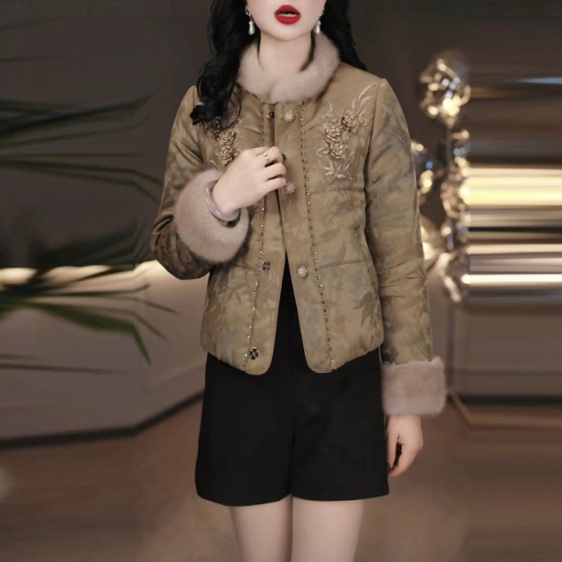 提花缎国风棉服加厚保暖短款棉衣外套2025冬季新款小个子女士棉袄