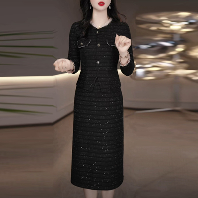 小香风显瘦假两件连衣裙子