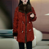 提花缎红色国风羽绒服女2025冬季 加厚外套 气质显瘦中长款 新款 中式