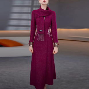 新中式 长袖 加厚打底连衣裙子 新款 雪尼尔绒复古改良旗袍2025秋冬季