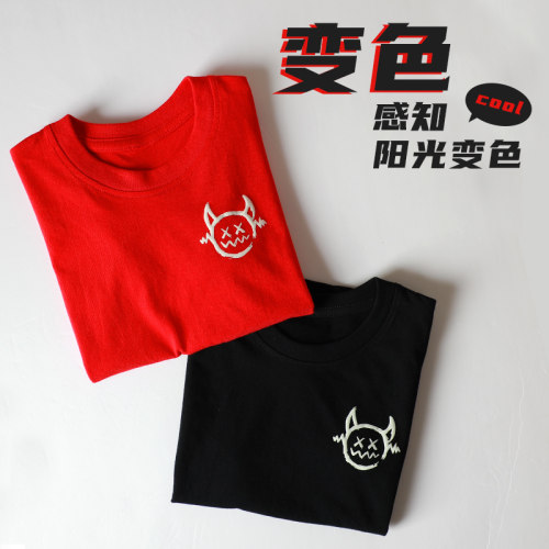 圆领休闲短袖光感变色男童纯棉