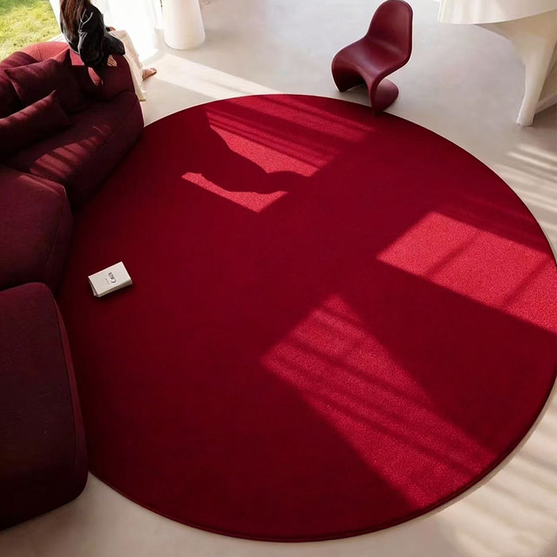 红色圆形地毯客厅高级感加厚全铺卧室短毛床边垫婚房梳妆台椅垫子