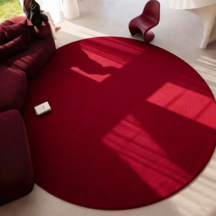 红色圆形地毯客厅高级感加厚全铺卧室短毛床边垫婚房梳妆台椅垫子