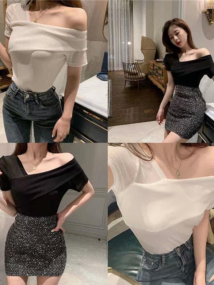 大码露肩性感内搭打底衫女2020新款韩版交叉修身纯色短袖上衣T恤|msdalam kategori mod main/animasi/Zhou Bian/cos/permainan papan, kostum cosplay/props/perkhidmatan, Wanita Cosplay - dari Buy2taobao.com untuk memberikan perkhidmatan ejen Taobao profesional membeli
