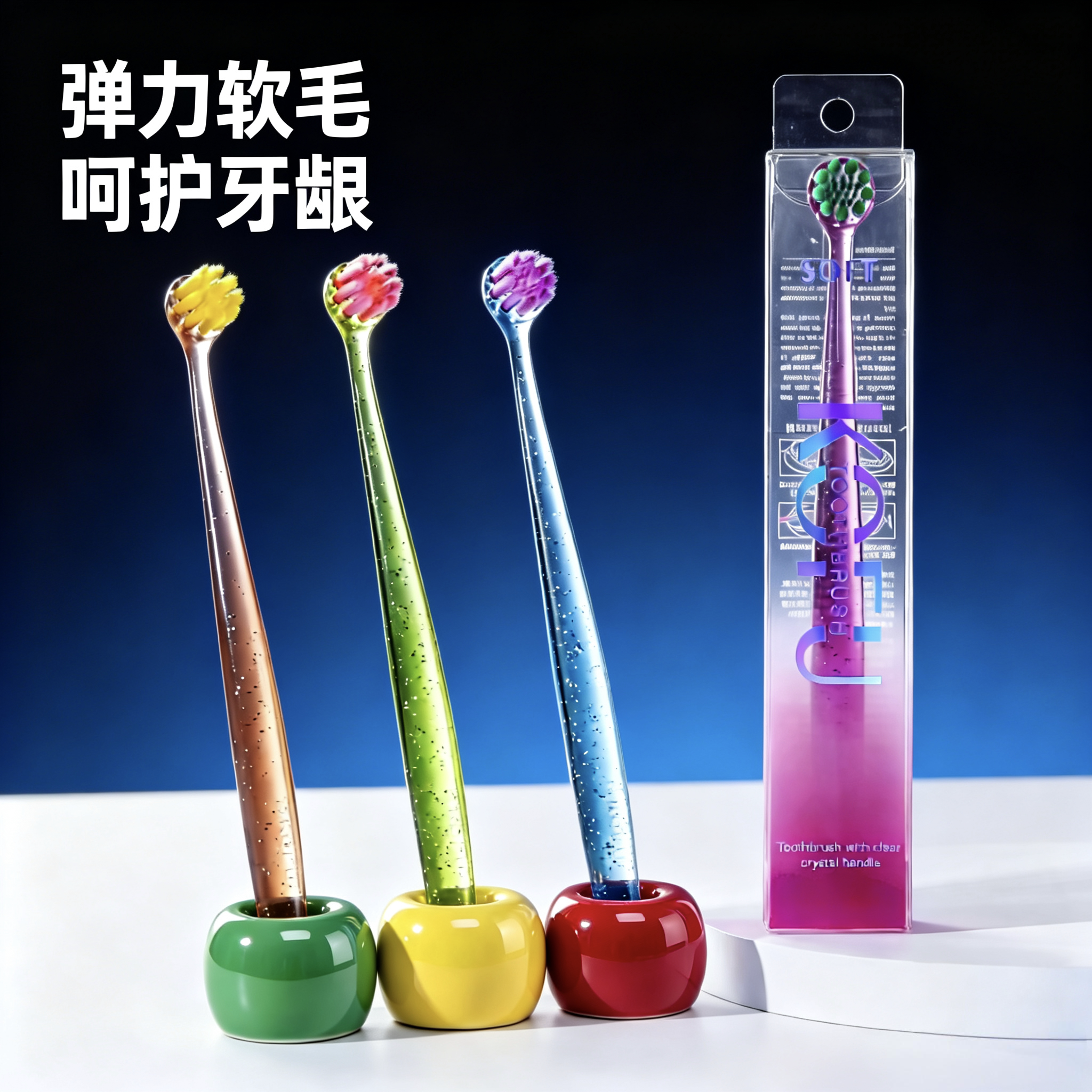 瑞士小圆头软毛牙刷成人超细超软单支独立包装装情侣高级水晶牙刷