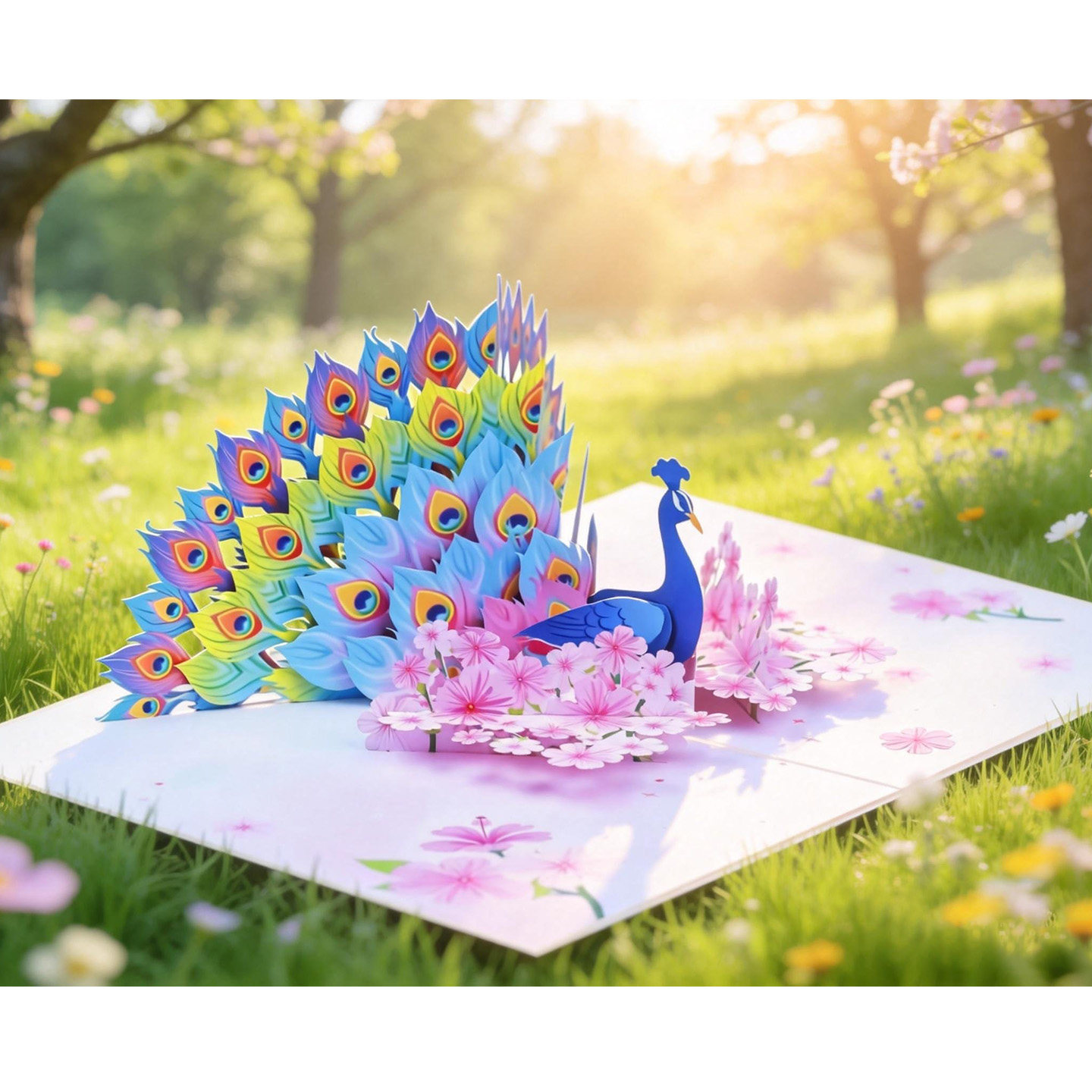 新款儿童节贺卡梦幻孔雀立体高级感创意手工礼物生日祝福毕业卡片