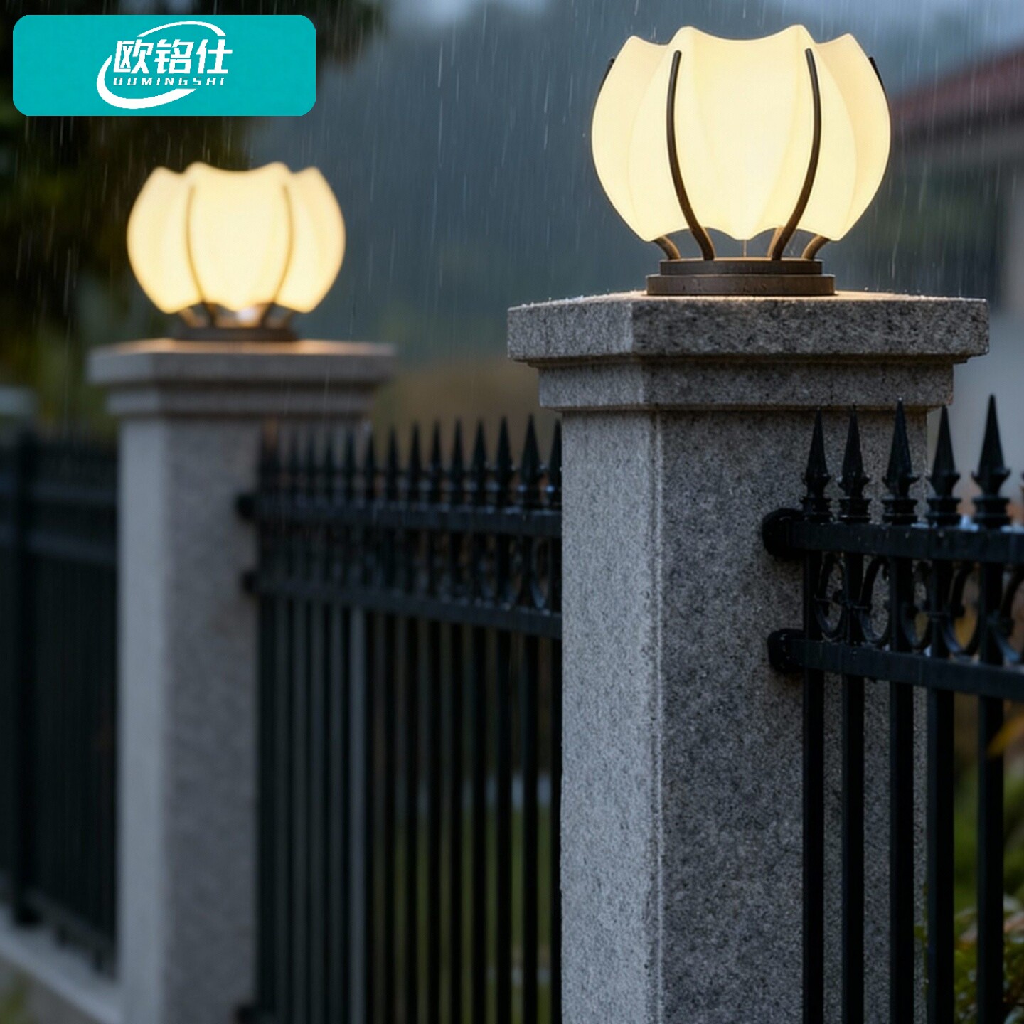 欧铭仕门柱灯户外太阳能院墙柱子灯花园柱头灯圆形别墅庭院立柱灯