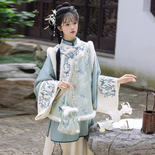 格格服女成人刺绣马甲古风改良国风半身裙清雅华服冬季 拜年服套装