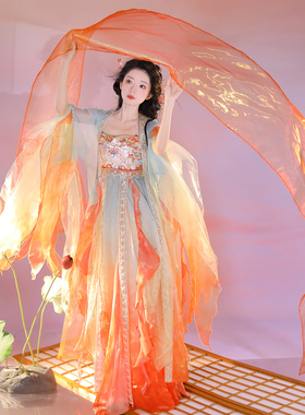 汉服女唐制齐胸诃子裙套装重工刺绣蝴蝶大袖衫国风超仙夏季公主裙