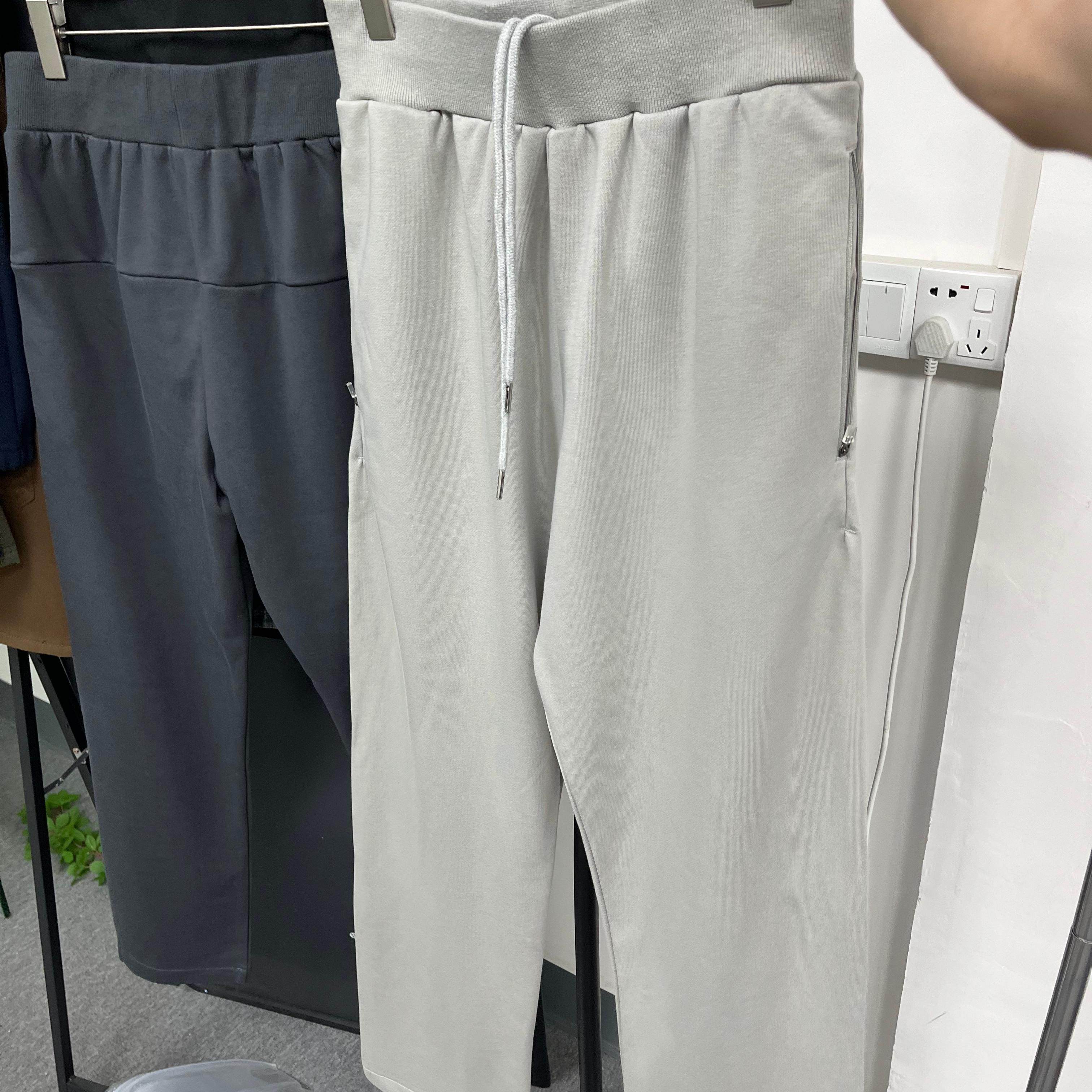 美式休闲拉链口袋直筒裤男女卫裤宽松运动毛圈百搭纯色阔腿长裤男