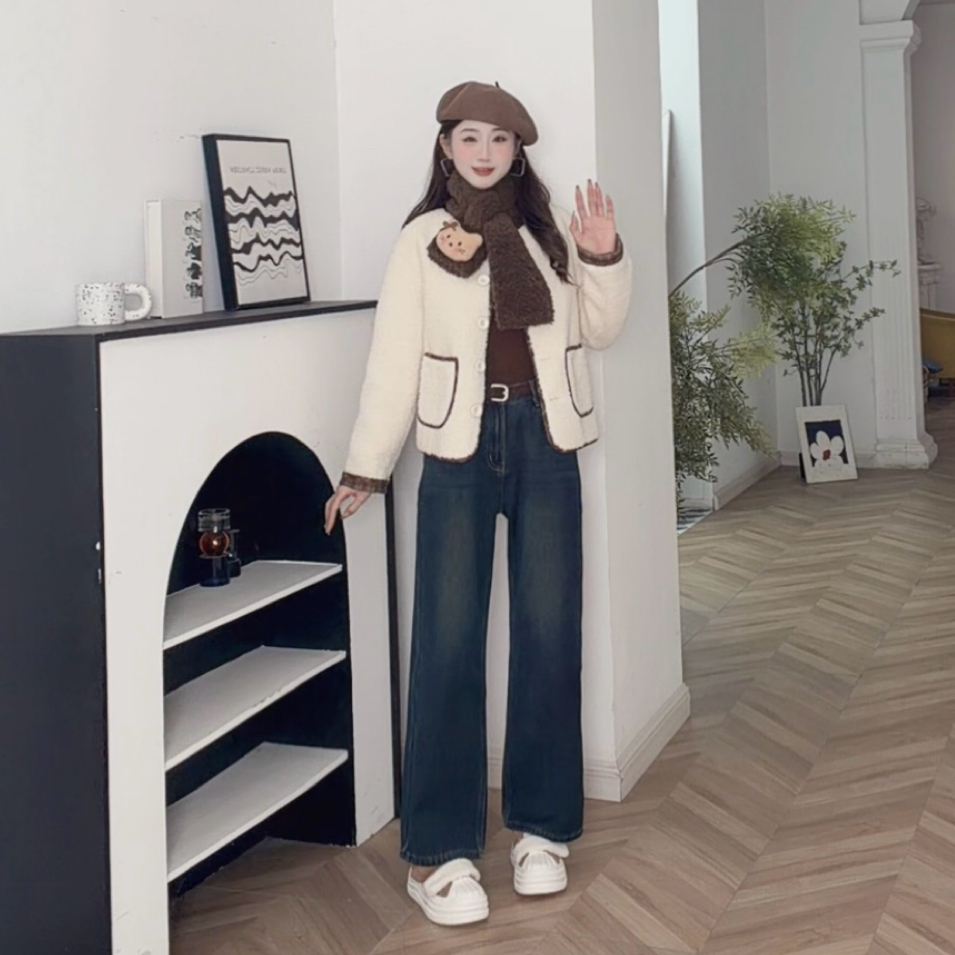 IEF/爱依服2025新款冬季牛仔阔腿裤女时尚显瘦加绒加厚保暖长裤子