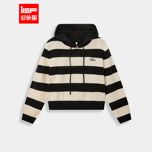 时尚 韩版 撞色条纹休闲百搭连帽毛织卫衣 爱依服2025秋冬新款 IEF