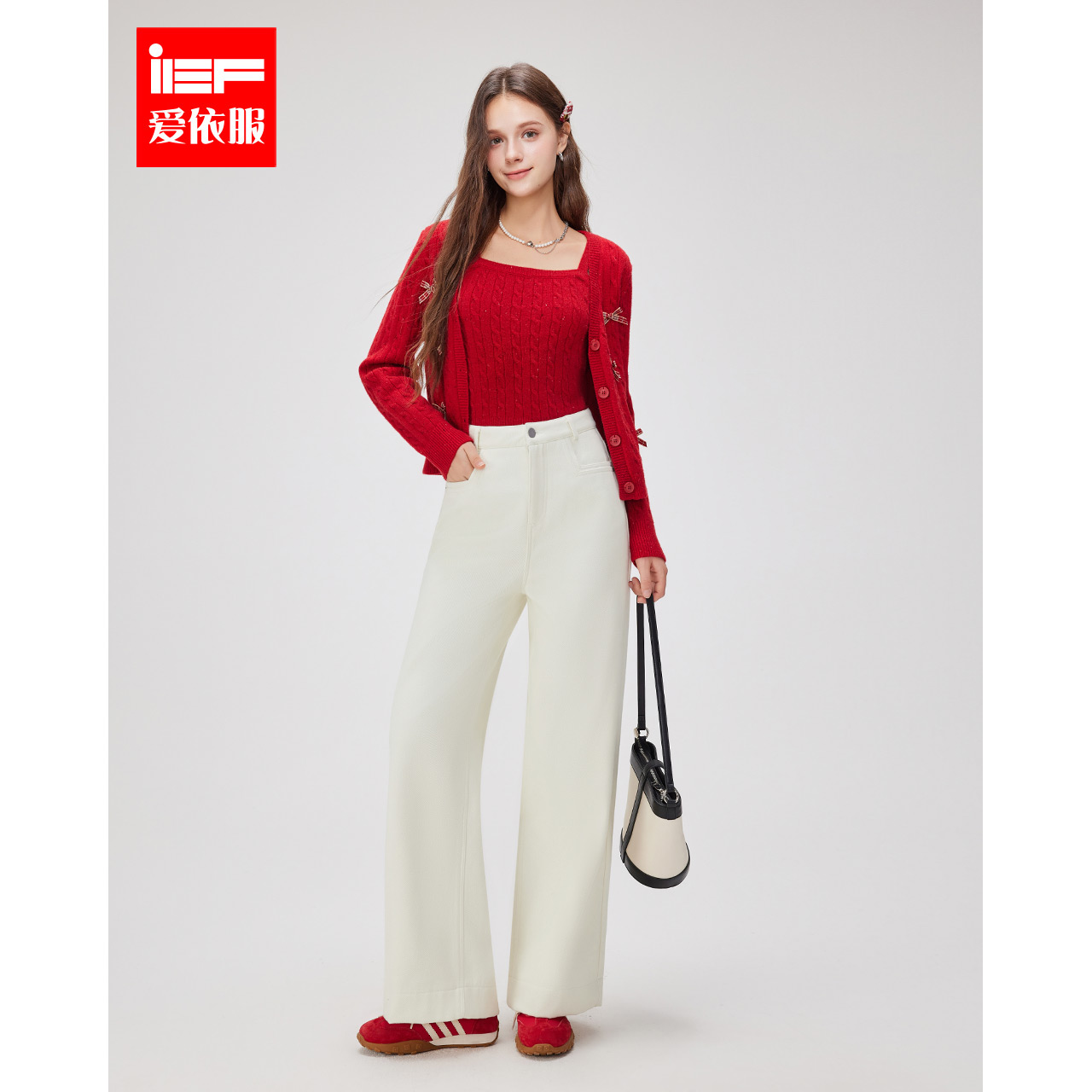 IEF/爱依服2024新款冬季棉阔腿裤女时尚百搭宽松显瘦长裤子