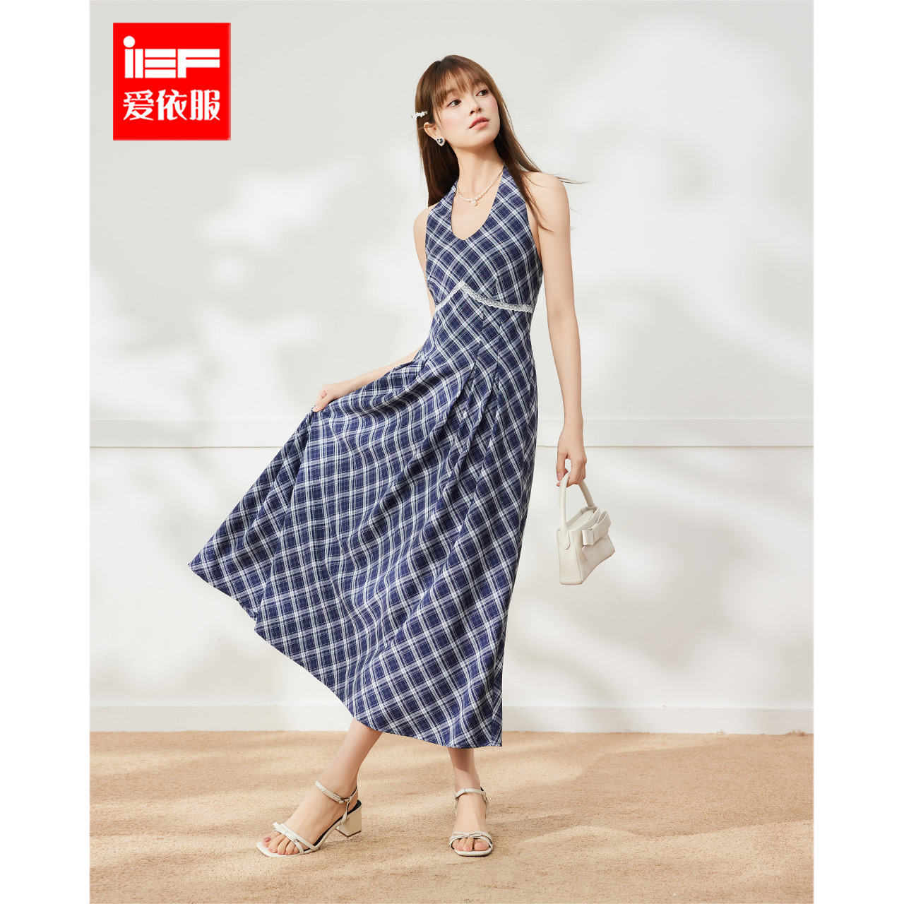 IEF/爱依服裙子2025夏季新款法式甜美纯欲辣妹气质格子吊带长裙