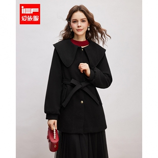 IEF/爱依服2025冬季新款法式甜美淑女气质大翻领设计呢绒中外套